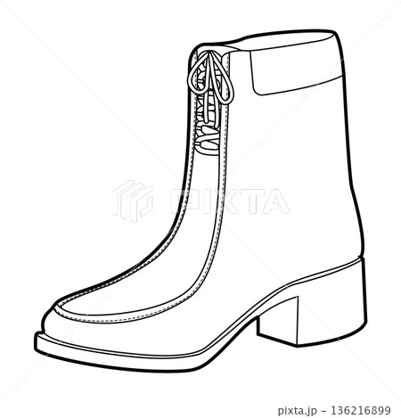 Front lace boot women single line. Lace up block heel boot for office commute and weekend walk. Technical fashion Front lace boot women single line. Lace up block heel boot for office commute and weekend walk. Technical fashion 136216899