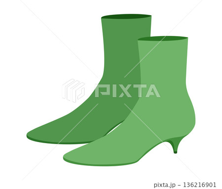 Green kitten heel boot women color pair. Low heel with smooth shaft for seasonal elegance, luxury event. Technical Green kitten heel boot women color pair. Low heel with smooth shaft for seasonal elegance, luxury event. Technical 136216901