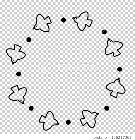 手描きの小鳥の円形フレーム素材 136217362