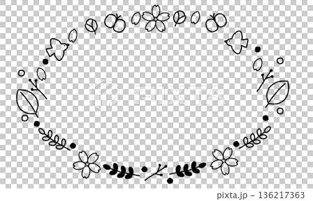 Hand-painted spring oval wreath with plants and birds 136217363