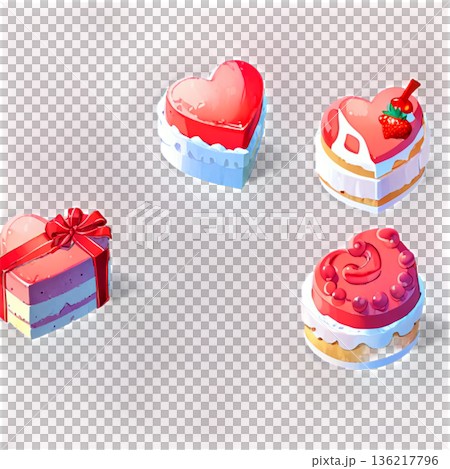 ホワイトデー、ハート、イラスト、愛、LOVE、クッキー、マカロン、プレゼント、リボン、ケーキ、デコレ 136217796