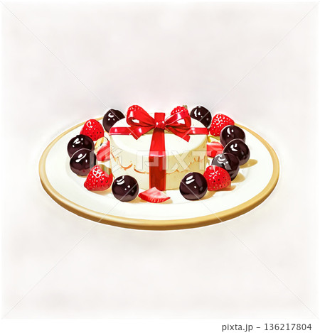 ホワイトデー、ハート、イラスト、愛、LOVE、クッキー、マカロン、プレゼント、リボン、ケーキ、デコレ 136217804