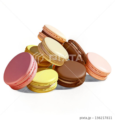 ホワイトデー、ハート、イラスト、愛、LOVE、クッキー、マカロン、プレゼント、リボン、ケーキ、デコレ 136217811