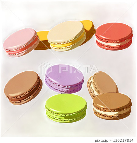 ホワイトデー、ハート、イラスト、愛、LOVE、クッキー、マカロン、プレゼント、リボン、ケーキ、デコレ 136217814