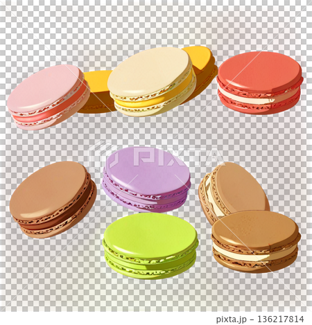 ホワイトデー、ハート、イラスト、愛、LOVE、クッキー、マカロン、プレゼント、リボン、ケーキ、デコレ 136217814