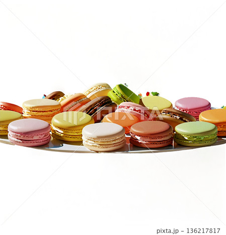 ホワイトデー、ハート、イラスト、愛、LOVE、クッキー、マカロン、プレゼント、リボン、ケーキ、デコレ 136217817