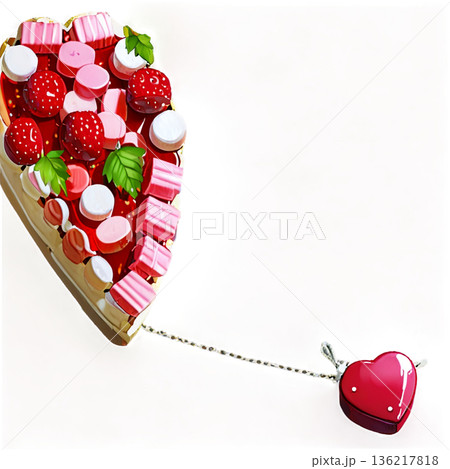 ホワイトデー、ハート、イラスト、愛、LOVE、クッキー、マカロン、プレゼント、リボン、ケーキ、デコレ 136217818
