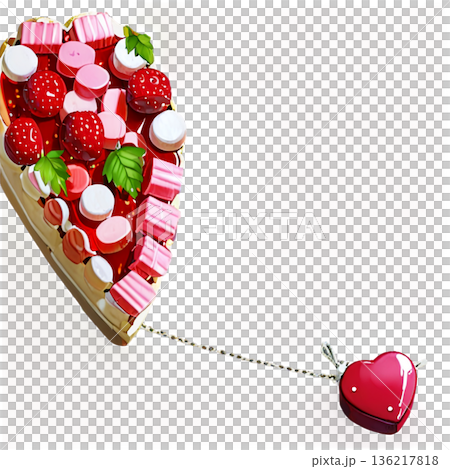 ホワイトデー、ハート、イラスト、愛、LOVE、クッキー、マカロン、プレゼント、リボン、ケーキ、デコレ 136217818