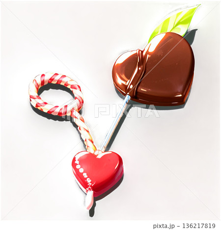 ホワイトデー、ハート、イラスト、愛、LOVE、クッキー、マカロン、プレゼント、リボン、ケーキ、デコレ 136217819