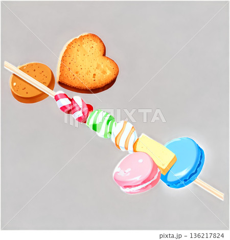 ホワイトデー、ハート、イラスト、愛、LOVE、クッキー、マカロン、プレゼント、リボン、ケーキ、デコレ 136217824