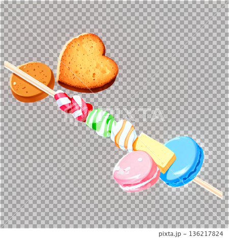 ホワイトデー、ハート、イラスト、愛、LOVE、クッキー、マカロン、プレゼント、リボン、ケーキ、デコレ 136217824