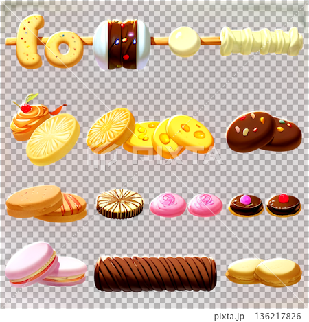 ホワイトデー、ハート、イラスト、愛、LOVE、クッキー、マカロン、プレゼント、リボン、ケーキ、デコレ 136217826