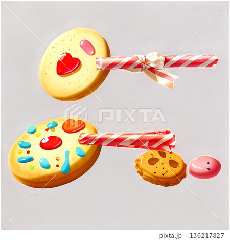 ホワイトデー、ハート、イラスト、愛、LOVE、クッキー、マカロン、プレゼント、リボン、ケーキ、デコレ 136217827