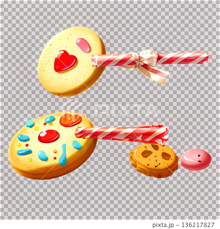 ホワイトデー、ハート、イラスト、愛、LOVE、クッキー、マカロン、プレゼント、リボン、ケーキ、デコレ 136217827