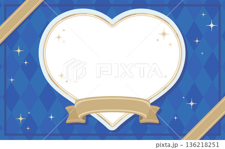 ホワイトデーフレーム_リボンとハート_文字なし_横 136218251