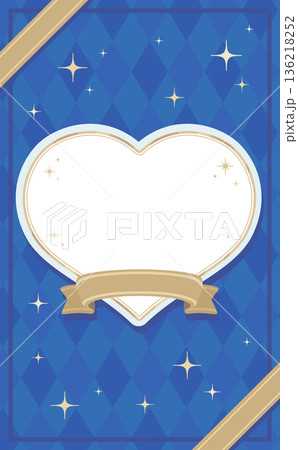 ホワイトデーフレーム_リボンとハート_文字なし_縦 136218252