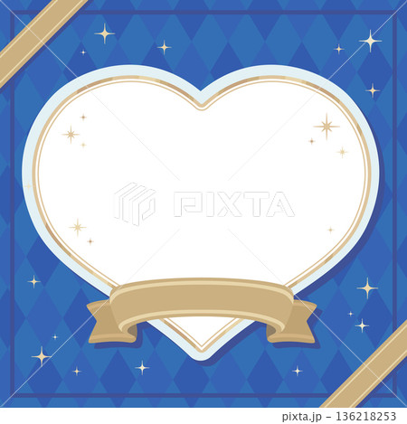 ホワイトデーフレーム_リボンとハート_文字なし_正方形 136218253