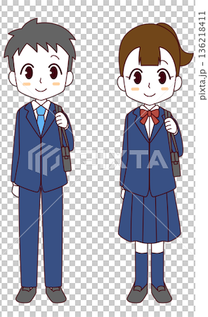 Illustration set of male and female students wearing blazer uniforms 136218411