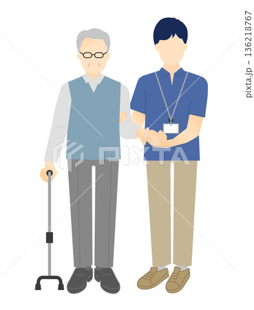 高齢者の歩行介助をする介護士のイラストベクター素材 高齢者の歩行介助をする介護士のイラストベクター素材 136218767