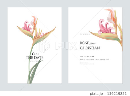 Floral wedding invitation card template design, fancy flower on white Floral wedding invitation card template design, fancy flower on white 136219221