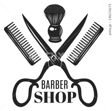 Barber shop emblem. Black hairdresser tools logo 136219273
