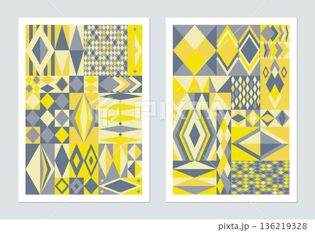 Geometry shapes poster template design, diamond shapes in yellow and grey 136219328