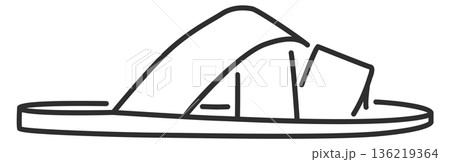 Summer sandal symbol. Outdoor footwear line icon 136219364