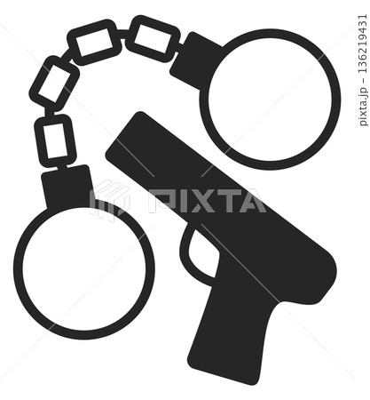 Gun and handcuffs. Arrest black icon. Crime punishment Gun and handcuffs. Arrest black icon. Crime punishment 136219431