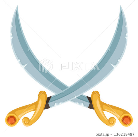 Medieval blade weapon cross. Cartoon game war symbol Medieval blade weapon cross. Cartoon game war symbol 136219487
