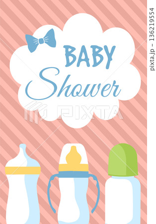 Baby shower invitation. Party flyer. Cartoon banner Baby shower invitation. Party flyer. Cartoon banner 136219554