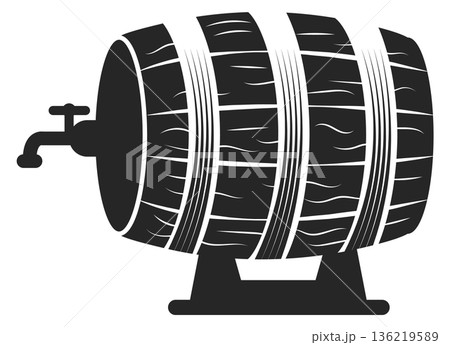 Alcohol barrel with tap black logo. Pub emblem 136219589