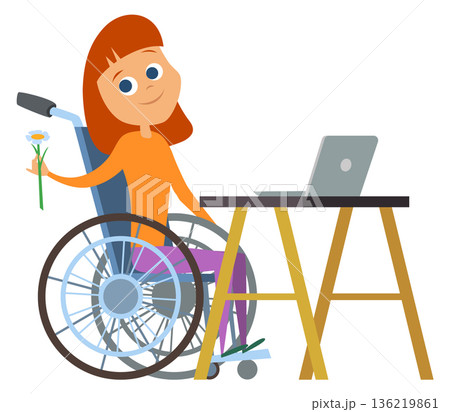 Happy disabled school girl. Special care student 136219861