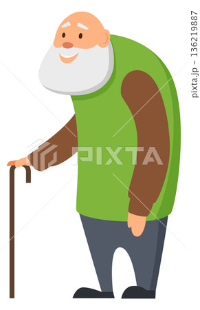 Old man walk with cane cartoon character. Grandfather mascot Old man walk with cane cartoon character. Grandfather mascot 136219887