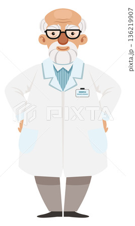 Science mascot. Old man with beard cartoon character 136219907
