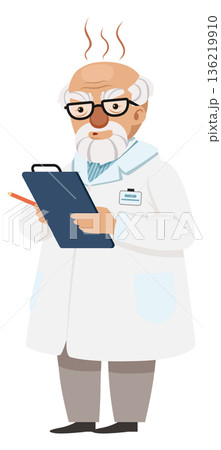 Thinking scientist mascot. Senior man in lab coat 136219910
