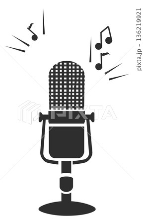Singing microphone black icon. Karaoke or music concert Singing microphone black icon. Karaoke or music concert 136219921