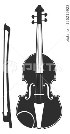Violin black icon. Classic string music instrument 136219922