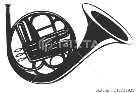 French horn black icon. Jazz music symbol French horn black icon. Jazz music symbol 136219929