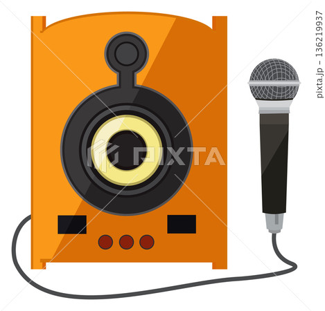 Karaoke microphone with audio speaker. Singer concert equipment Karaoke microphone with audio speaker. Singer concert equipment 136219937