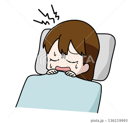 睡眠中にうなされている女の子のイラスト 睡眠中にうなされている女の子のイラスト 136219993