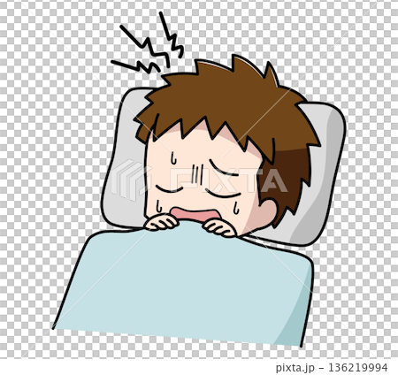 Illustration of a boy groaning in his sleep 136219994