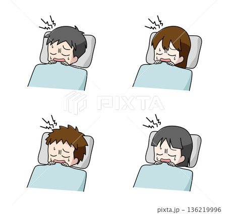 睡眠中にうなされている子どものイラスト4種類セット 136219996