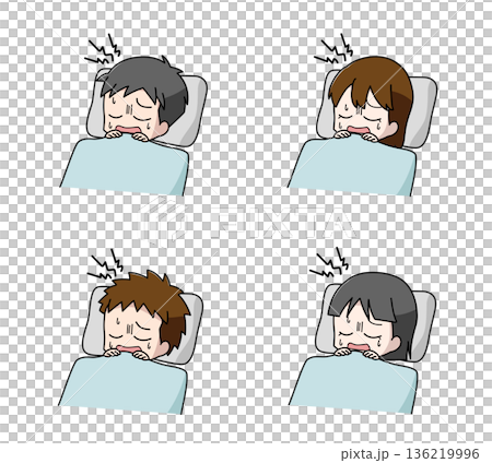 睡眠中にうなされている子どものイラスト4種類セット 136219996