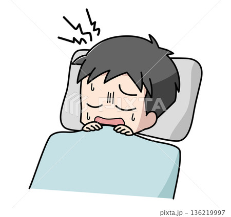 睡眠中にうなされている男の子のイラスト 睡眠中にうなされている男の子のイラスト 136219997