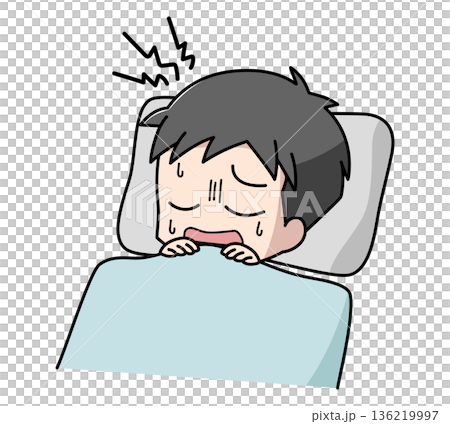 Illustration of a boy groaning in his sleep Illustration of a boy groaning in his sleep 136219997