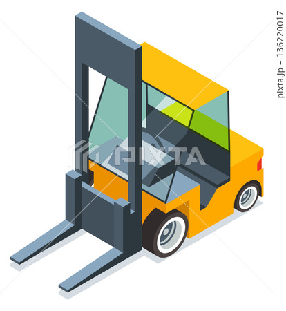 Forklift isometric icon. Warehouse machine. Cargo transport Forklift isometric icon. Warehouse machine. Cargo transport 136220017
