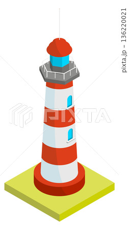 Lighthouse isometric icon. Marine coast beacon tower 136220021
