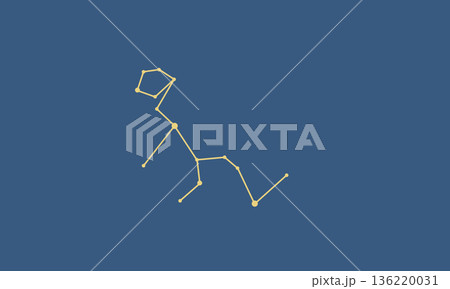 ネイビー色の背景に浮かぶくじら座の星座線のイラスト（ゴールド色） 136220031