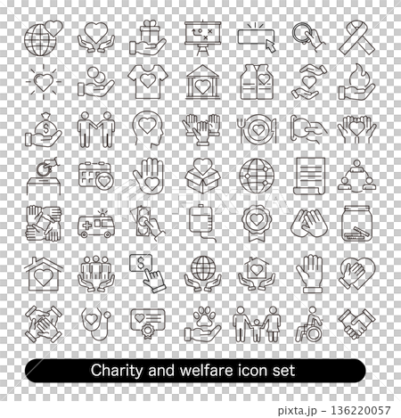 チャリティー・福祉のアイコンセット:支援・募金 136220057