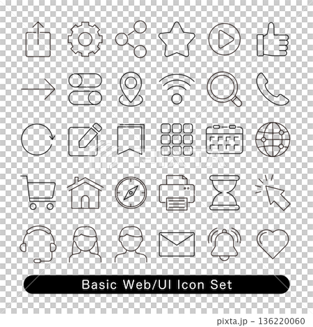 基本Web・UIのアイコンセット : いいね・ホーム・操作系シンプル素材 136220060